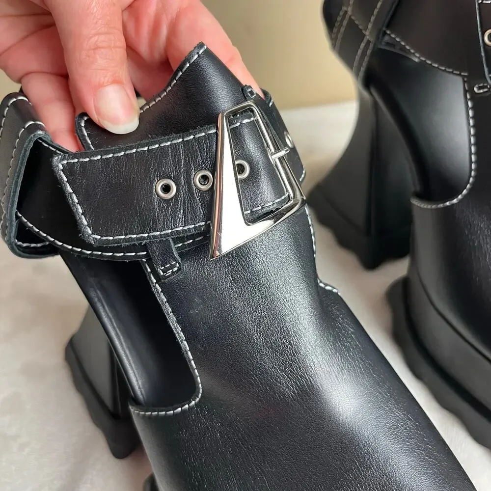 John Fluevog Munster Max Daisy T-Strap Platform Heels in Black